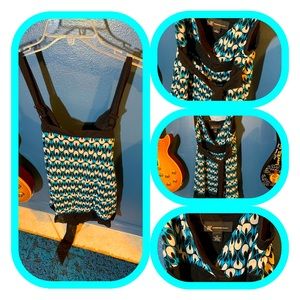 Bright blue peacock inspired dress by Inc size M NWT